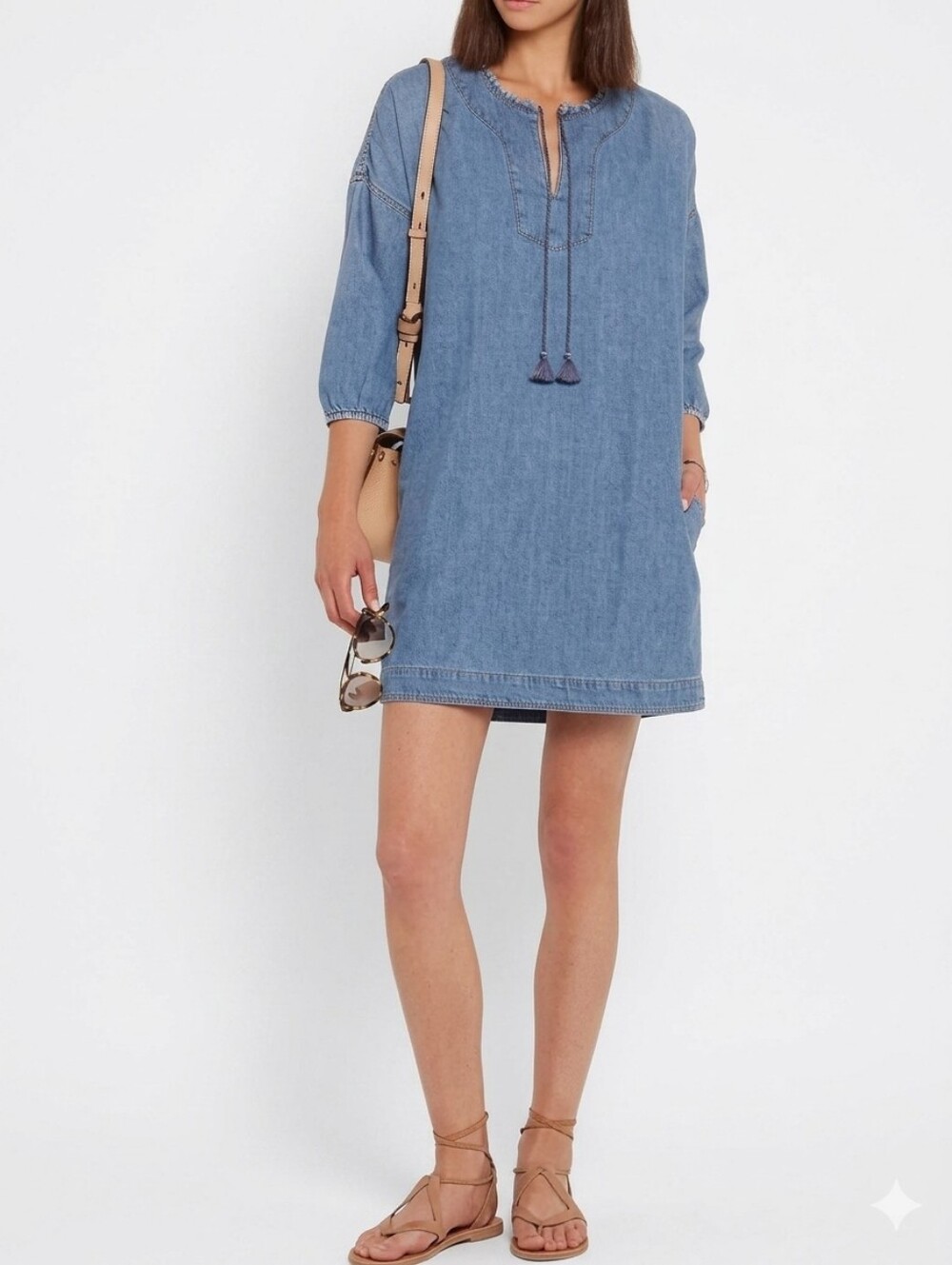MADEWELL Artiste Denim Chambray Tassel Mini Dress Cotton Spring Preppy Size L